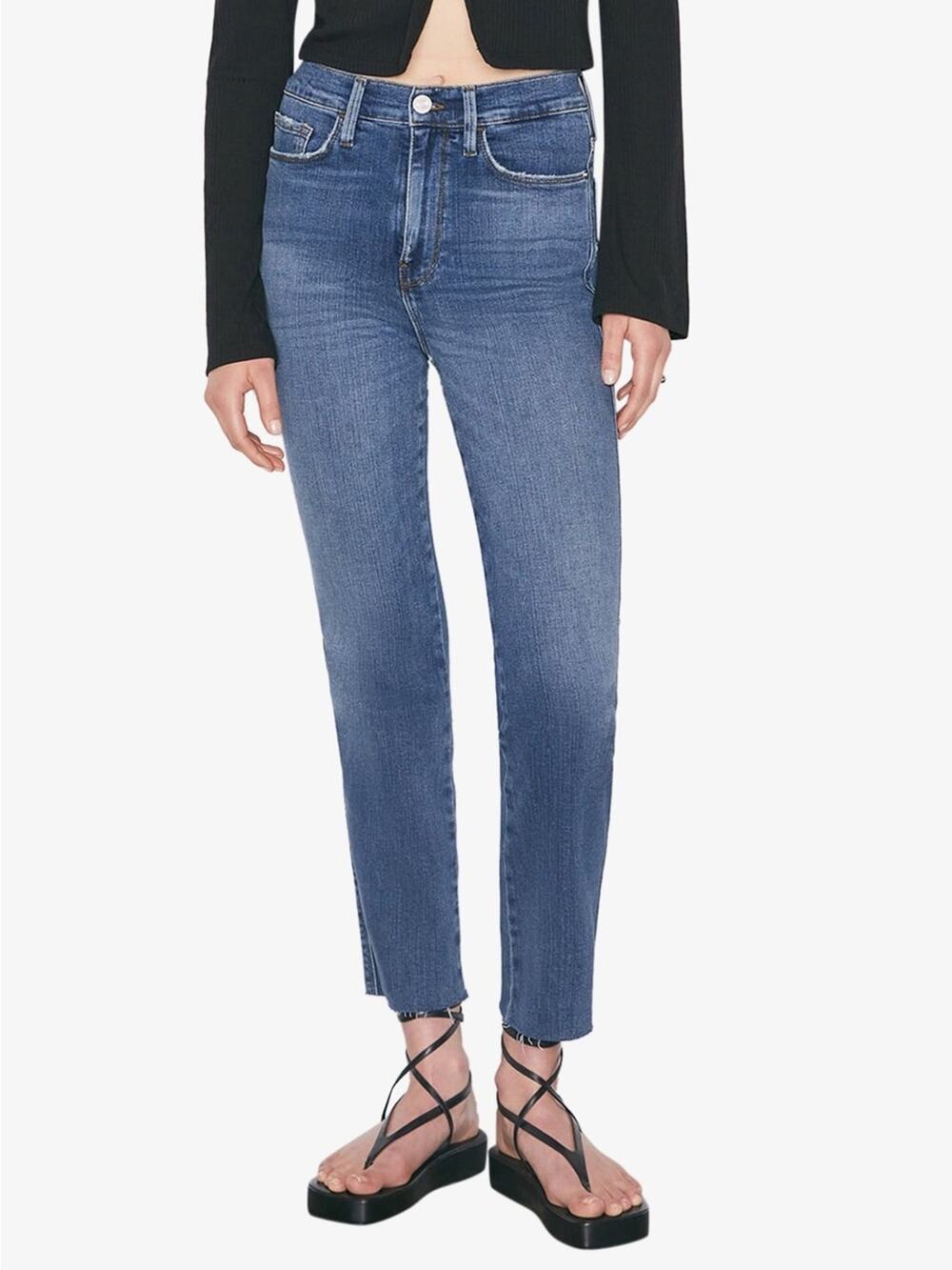 Frame Le Sylvie Crop Medium Wash Raw Hem Denim Jeans Size 26